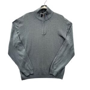 T Harris London Size L Sweater Wool Blend Gray 1/4 Zip Pullover Made in Italy